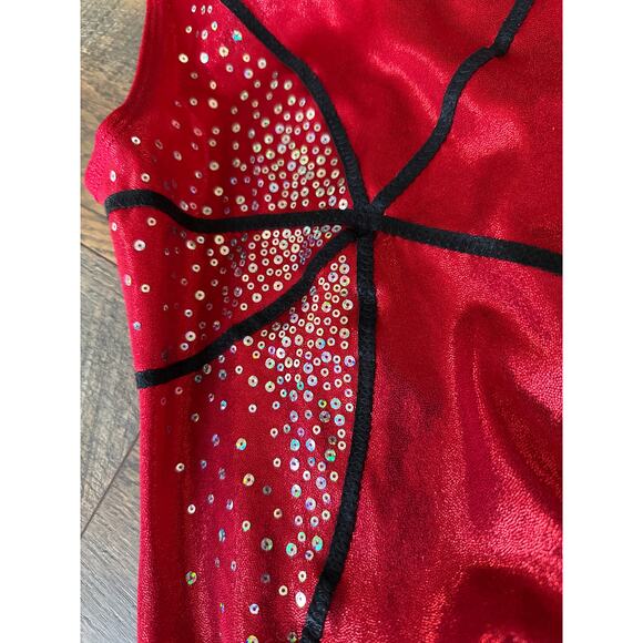 Red Shimmer GK Leotard with Black and Gem Design (CM/CL) - Picture 2 of 4